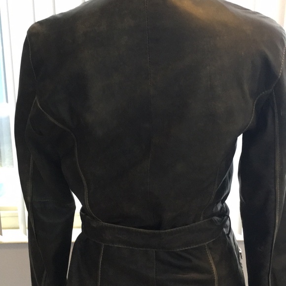 Dark gray faded Leather jacket with tan lining - Picture 2 of 4